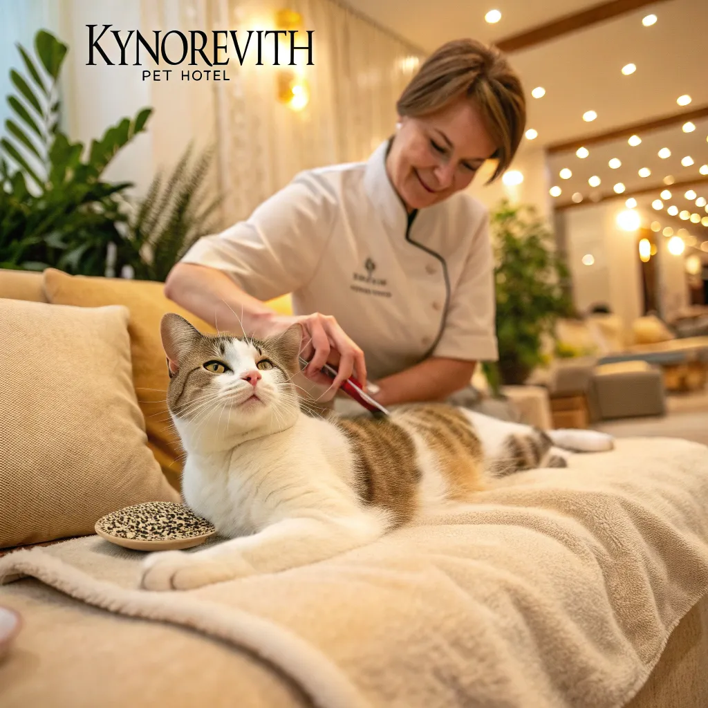 Cat being pampered at KYNOREVITH Pet Hotel
